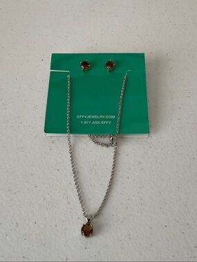 Effy Silver Tone Necklace and Stud Set with Citrin Gemstones